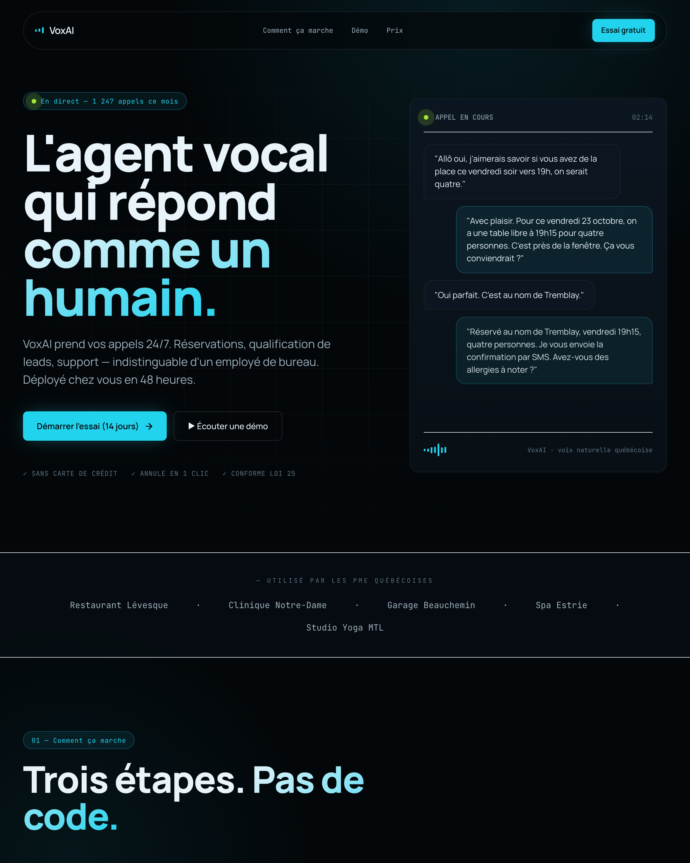 VoxAI — Agent vocal IA pour PME québécoises